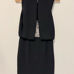 Trina Turk Elegant Black Backless with silver sequin Dress